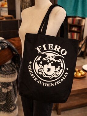 Fiero Black Graphic Canvas Tote Bag